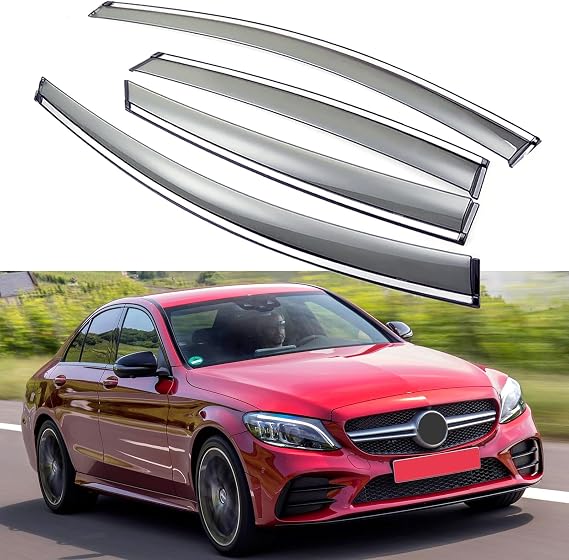 Side Window Visor Wind Deflectors Sun Rain Guards Compatible with 2015-2021 Mercedes-Benz C-Class Sedan C300 C450 C43 C63, Tape-On 4 pcs