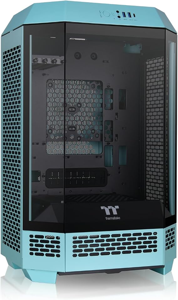 Thermaltake The Tower 300 Turquoise with 3 Reinforced Glass Panels, Octagonal Style Micro-ATX PC Case CA-1Y4-00SBWN-00 CS8883