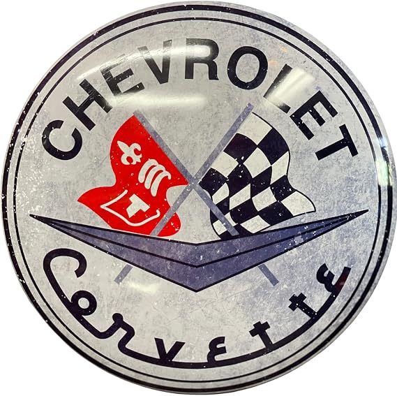 Chevrolet Corvette Dome Shaped Metal Sign Wall Decor for Bar, Garage, or Man Cave (15")