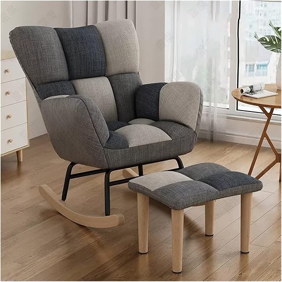 Modern Accent Rocking Nursery Chair Glider Chair with Foot Stool,Tufted High Wingback Leisure Rocker Recliner Chair with Upholstered Comfy Cushion,for Living Room/Bedroom (Gray2)