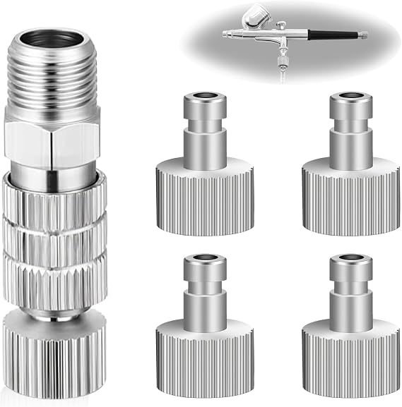 Airbrush Quick Release Coupling Disconnect Adapter Kit, 5PCS 1/8 Inch Male Fitting Adapters and Female Connector Adjustment Control Valve Airbrush Accessories for Airbrush Hose Air Compressor