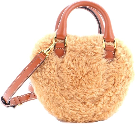 Pre-Loved Heart Bag Shearling with Leather Medium, Brown