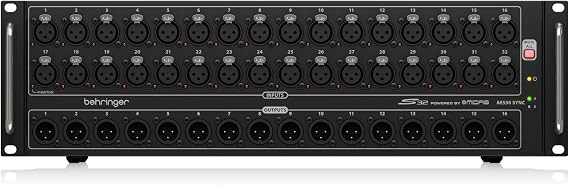 Behringer S32 Stage Box, 32 in/16 out, AES50 Connection, X32 Compatible, Equipped with 32 MIDAS Design Preamplifiers, Equipped with ULTRANET Terminals, AES/EBU Digital Input/Output, Rackmountable