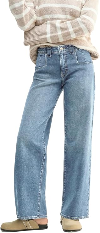 EMMIOL 047 Mid Rise Straight Leg Womens Baggy Jeans, Y2K Boyfriend Wide Leg Cute Trendy Loose Fit Denim Pants Stretch