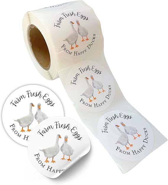 Farm Fresh Eggs from Happy Ducks Stickers | 250 pcs roll | 2 Bulk Handling Instructions Egg Carton to Sell Label from Happy Ducks How to Handle Duck Eggs with Collection Date