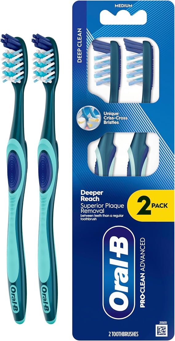 ORAL-B PRO-Clean Advanced Manual Toothbrush – Deep Cleaning & Plaque Removal – Medium Bristles, 2X