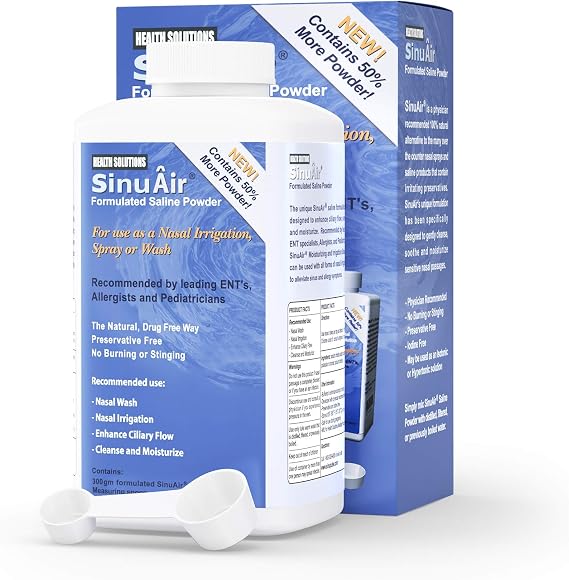 SinuPulse Elite SinuAir Sinus Rinse Salt Solution - Saline Powder for SinuPulse System, Neti Pot Flush, Nasal Wash Squeeze Bottle, Nose Irrigation for Sinuses, 300g