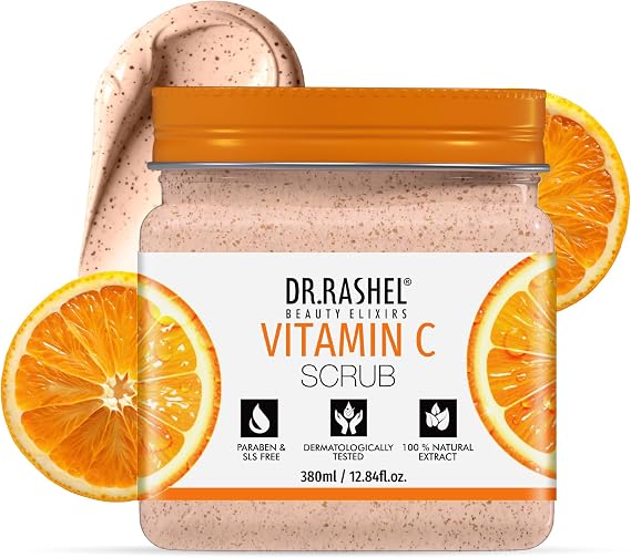 DR.RASHEL Exfoliator For Face & Body (Vitamin C Scrub, 380 ML) | All Skin |Deep Exfoliation | Dead Skin Remover| Tan Removal | Blackhead Remover