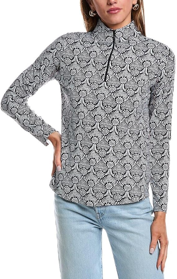 IBKUL Women's Leslie Geometric Golf Pullover Black L