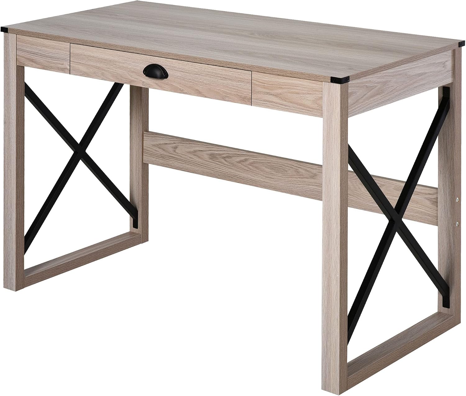 HOMCOM 44 inch Home Office Computer Desk, Rustic Writing Desk, Farmhouse Workstation with Storage Drawer, X-Frame