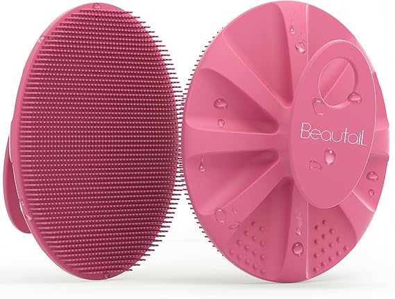 BEAUTAIL Silicone Body Scrubber, Gentle Exfoliating Brush on Sensitive Skin | Soft Silicone Shower Scrubber for Body, Bathroom Essentials for Women, Men & Kids, More Hygienic than Loofah. 1-Pack, Pink