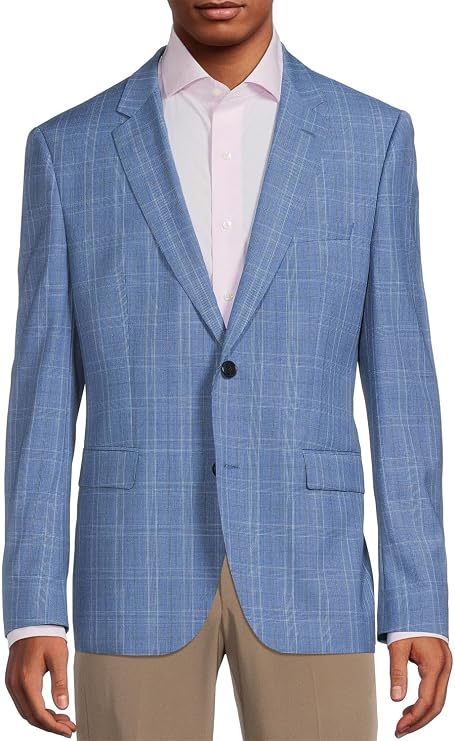 Hugo Boss Mens Jeffrey Regular Fit Check Wool Sport Coat 36 Short Blue