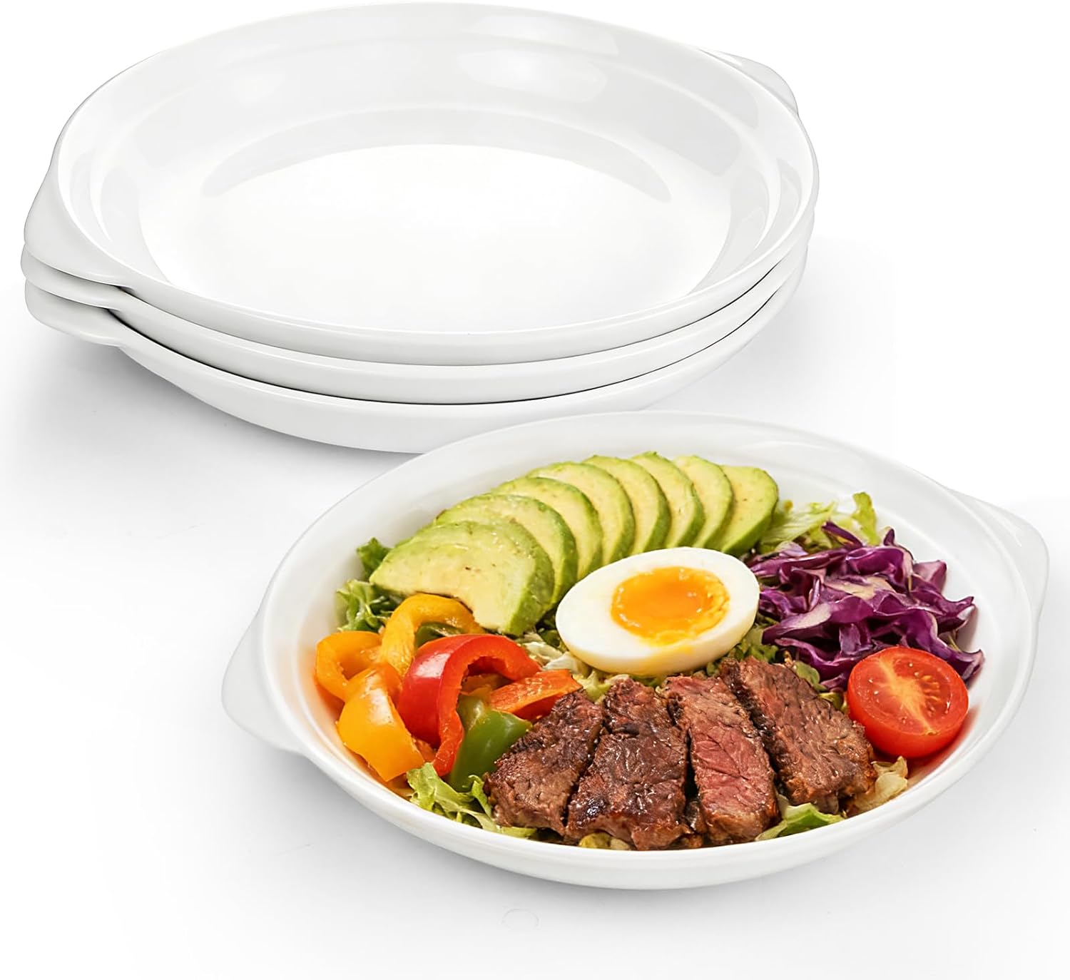 Oval Ceramic Serving Dishes with Handles Set of 4, 8 in White Porcelain Baking Dish Dinner Plates Lasagne Dishes for Roast, Shepherd’s Pie, Lasagne, Mash Salad, Dessert Oven & Dishwasher Safe
