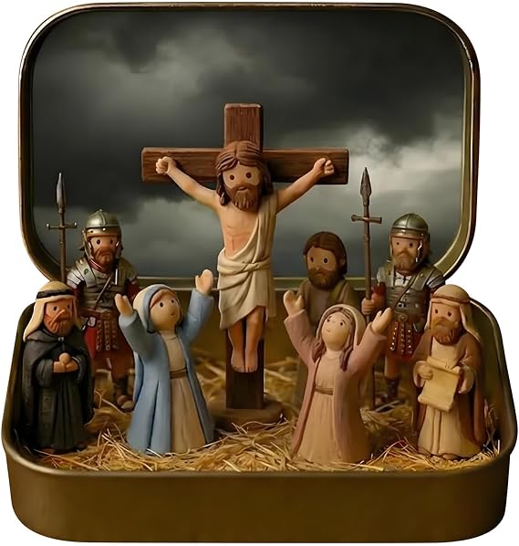 Little Saints in a Tin: Mini Easter Jesus Classic Scenes, 2026 New Miniature Easter Crucifixion & Resurrection Scene in a Tin Box, Pocket Resin