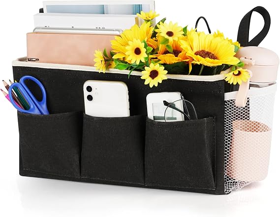 Bedside Caddy, Bedside Storage Bag Hanging Organizer for Bunk Dorm Bed Rail | Bed Caddy with Hooks, Top Bunks and Dorm Essentials for Water, Tissues, Tablets, Books, Phones, Remotes and Other Necessories