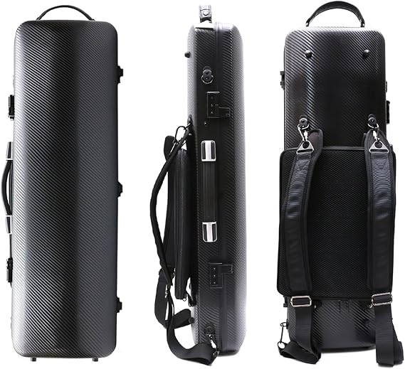 Vetimobato Braided Carbon Fiber Violin Case for 3/4 & 4/4 Full-Size Violins Rectangle Lightweight Hard Shell Case with Music Bag,4 Bow Holders Durable Protection for Travel & Storage (Black with Lock)
