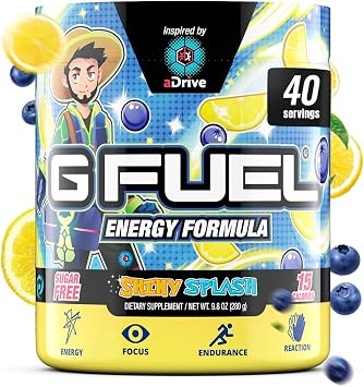 G Fuel aDrive Energy Drink Powder, Pre Workout Caffeine Mix for Gaming, Sugar Free Focus Amino, Vitamin + Antioxidants, 9.9oz Blueberry & Lemonade, 40 Servings