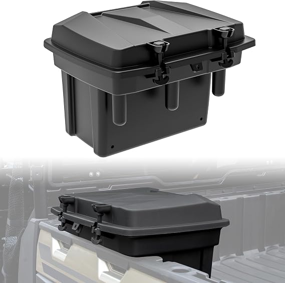SAUTVS Cargo Box for Polaris Ranger 1000/900/570/500/ General 1000/XP 2016+ | Secure Dual Latches, Heavy-Duty PP Material, Fits CFMOTO Uforce 500 800, 21L Waterproof Rear Bed Storage Box Bin