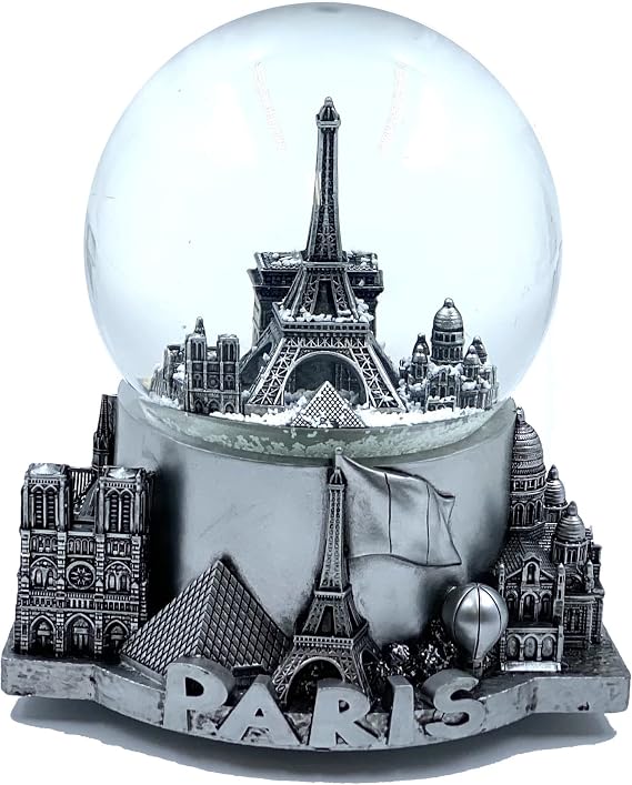 Paris Musical Snow Globe Romantic Gift Souvenir Decor for Home Office (Silver)