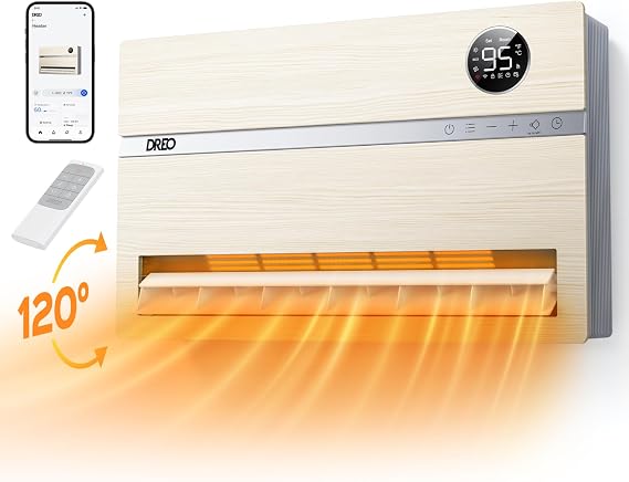 Dreo Smart Wall Heater, Electric Space Heater for Bedroom 1500W, 120 Vertical Oscillation, Adjustable Thermostat, Remote Control, 24H Timer,