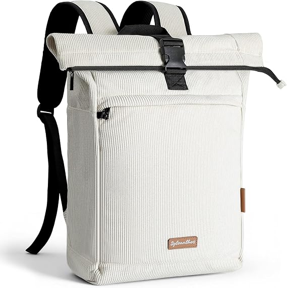 Laptop Backpack for Men and Women with Anti-Theft Zipper, Corduroy Backpack Expandable 18-25L, Roll Top Backpacks for Work,School, Business Trips