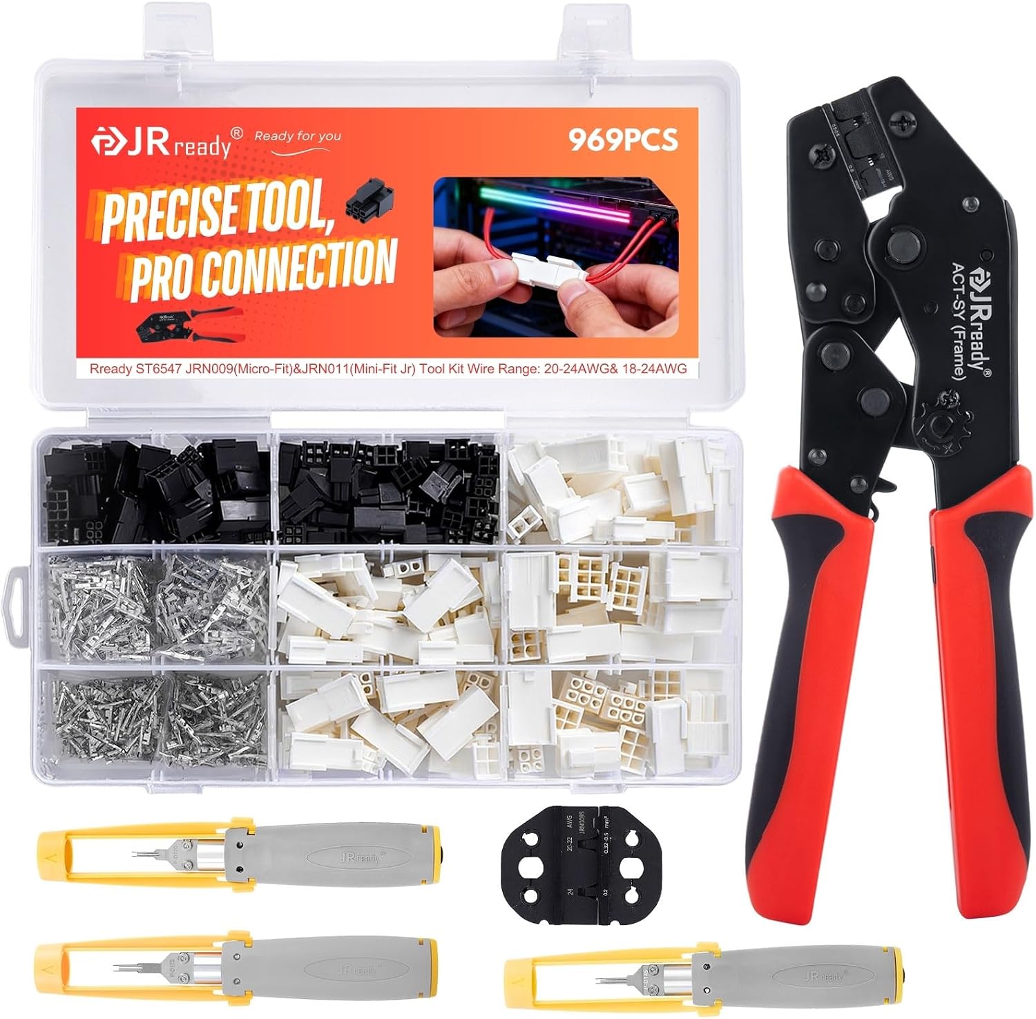 JRready ST6547 2 4 6 Pin Connector Kit with Mini-Fit Jr. Crimping Tool Interchangeable Micro-Fit Die Pin Removal Tools Male Female 20-24AWG 18-24AWG Standard Molex Connectors 4.2mm3.0mm Pitch