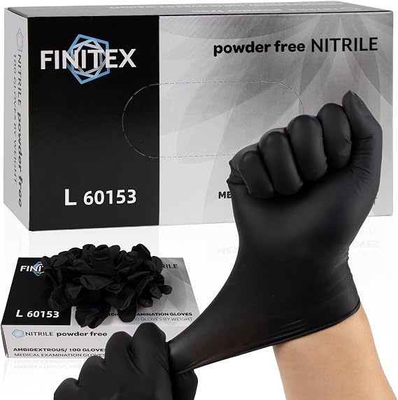 FINITEX Nitrile Disposable Gloves - Black, 3.5mil, 100PCS, Powder-Free, Medical & Exam, Food Gloves