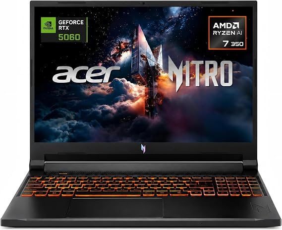 Acer Nitro V 16 AI WUXGA 180Hz IPS Gaming Laptop, Ryzen AI 7 350, NVIDIA RTX 5060 with 8GB GDDR7 VRAM, 16GB DDR5 RAM, 1TB PCIe Gen4 SSD, Copilot PC Laptop, Win 11