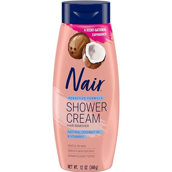 Nair Sensitive Shower Hair Removal Cream, Coconut Oil & Vitamin E, 12 Oz