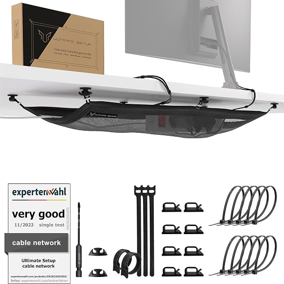 Desk wire organiser – Flexible under desk cable net, holds 10 kg, black
