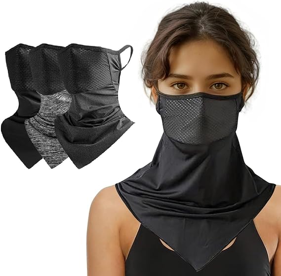 3 Pack Triangular Hanging Ear Mask, Summer Sun Protection Cycling Face Cover Ice Silk Mask, Neck Gaiter Bandana for Outdoor