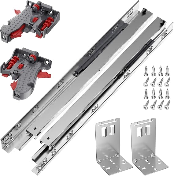21 Inch 1 Pair Undermount Soft Close Drawer Slides with Rear Mounting Brackets, 3 Full Extension, 3D Adjustable Locking Device, 100LB Load Capacity