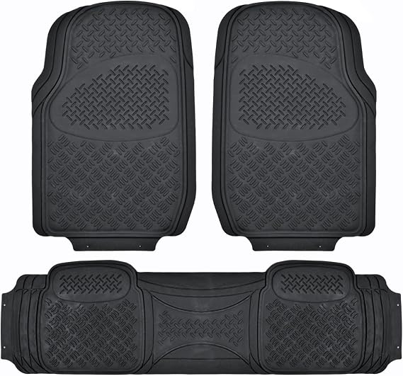 BDK MT-713-BK MT713BK Super Heavy Duty Car Rubber Floor Mat-All Weather Protection with Added Backing System, 3 Piece, Black