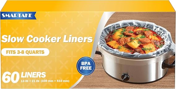 SMARTAKE Slow Cooker Liners, Large Size 13x 21 Disposable Cooking Bags, Fit 3QT to 8QT for Slow Cooker, Cooking Trays, Suitable for Oval & Round Pots, 60 Liners