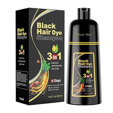 Black Hair Dye Shampoo Hair Dye Shampoo 3 in 1 Semi-Permanent Hair Colour Hair Dye for Women and Men 500 ml Hair Colour Black