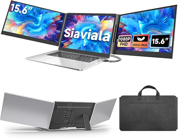 15.6" Laptop Screen Extender, Ultra-Slim Portable Monitor IPS 1920x1080 FHD, Triple Screen Laptop Monitor Extender for 13"-17" Laptops, Plug & Play for Mac/Android/Chrome