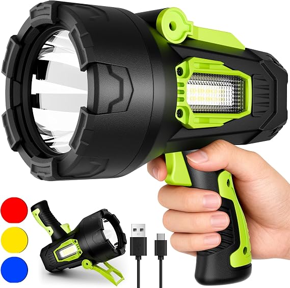 Rechargeable Spotlight,2000000 Lumens Super Bright LED SpotLights Flashlight, Spot Lights Long Runtime Waterproof ,Spot Light Outdoor Handheld with Cob Light & Foldable Tripod for Camping