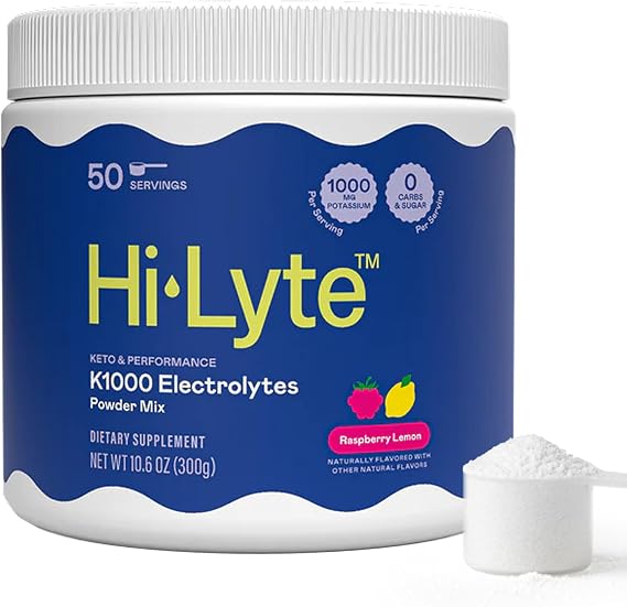 Hi-Lyte Keto K1000 Electrolyte Powder | Raspberry Lemon | Hydration Supplement Drink Mix | Boost Energy & Beat Leg Cramps | No Sugar, No Maltodextrin | 50 Servings