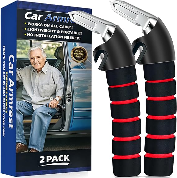 KOUNATSURI 2Pack Car Door Handle for Elderly Car Handle Assist Support Handle Multifunction Handle for Elderly and Handicapped (Red)