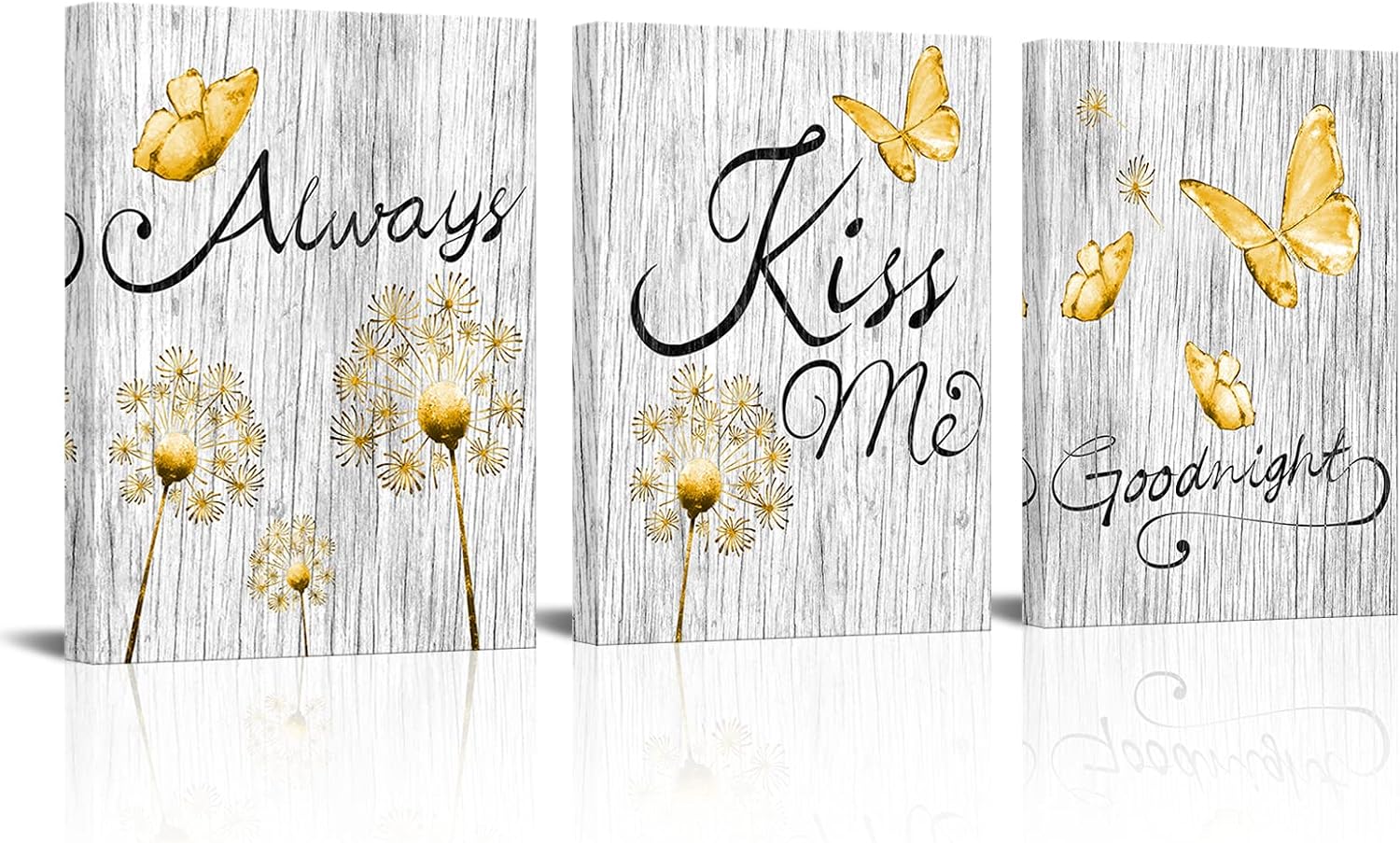 Visual Art Decor Yellow Picture for Bedroom Decor Rustic Yellow Butterfly Always Kiss Me Goodnight Sweat Words Picture Framed Artwork Bedroom Decoration