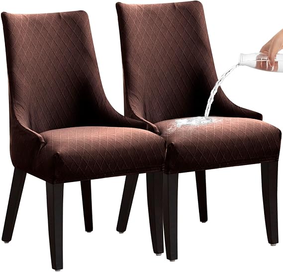 Waterproof Wingback Side Chair Slipcovers-Brown-Set of 2