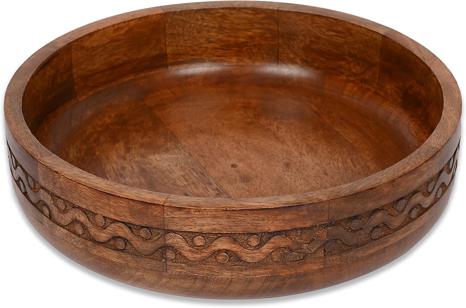 EDHAS Decorative Red Finished Mango Wood Round Carved Bowl for Food, Fruits, Salad, or Popcorn – Kitchen Counter 26.67cm x 26.67cm x 6.35cm