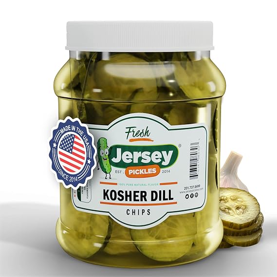 Jersey Pickles - Kosher Dill Chips (Half Gallon) - Fresh, Keto-Friendly, and Perfect for Snacks, Sandwiches, or Salads The perfect Pickle Jars Cornichon for Families or Gatherings