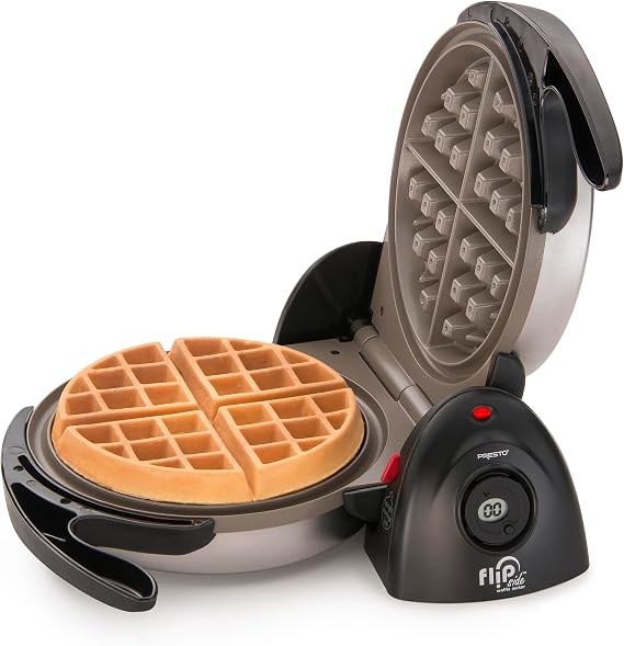 Presto 03510 Ceramic FlipSide Belgian Waffle Maker, Nonstick, Cool Touch Handles, Black
