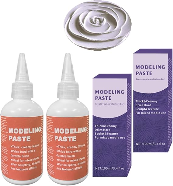 2pcs White Acrylic Modeling Paste 3D Art Texture Paste 3.53oz/100ml, Acrylic Medium for Texture, Sculpting Material Fast Drying Gesso Alternative DIY Crafts Projects, Stencils for Painting