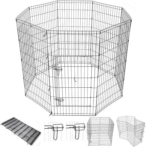 Yescom 48" Tall Pet Dog Playpen Foldable Metal Exercise Fence Cage Kennel with Door 8 Panel Outdoor Indoor