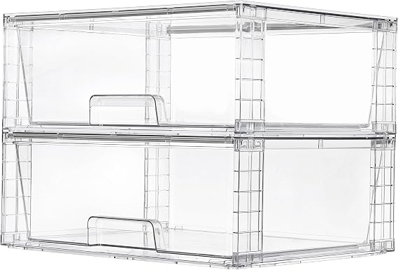 Vtopmart Set of 2 Stackable Storage Drawers, Clear Acrylic Organiser for Bathroom Under Sink, Cupboard & Kitchen