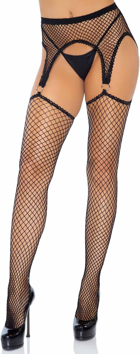 Leg Avenue Women's Fishnet Stockings With Attached Garter Belt