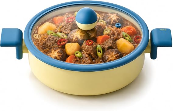 Neoflam Danish 8-Inch Nonstick Ceramic Coated Low Stock Pot with Glass Lid, Small Multi Casserole, Induction Compatible Cookware for Stew, Soup, Noodle, Made in Korea (1.6 Qt)