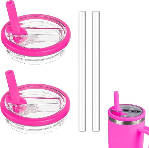 2 Pack 40oz Detachable Flip Straw Lid Replacement for Stanley Quencher H2.0 and ProTour,Leak Proof and Dust-Proof Lid,Reusable Tumbler Cover for Stanley Cup (Rose Red, 40oz)